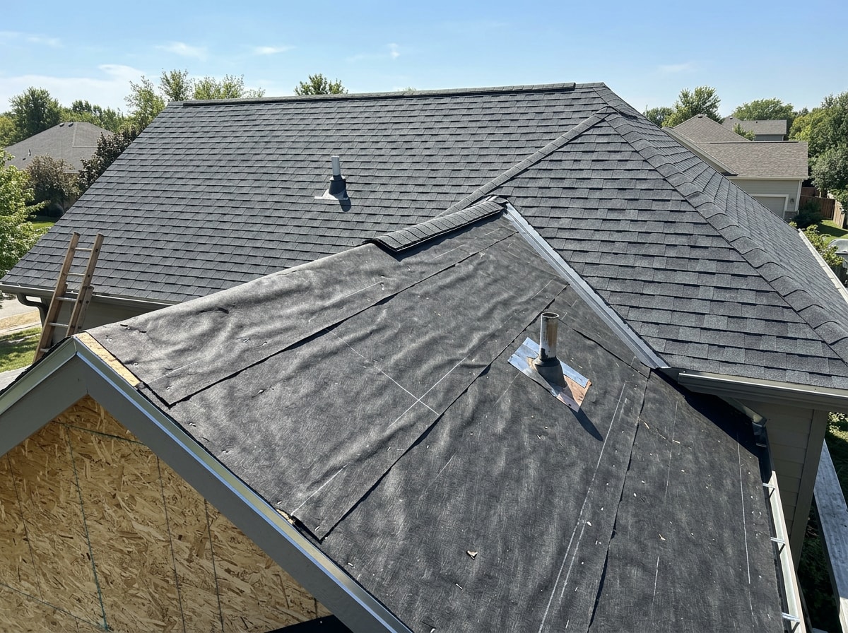 asphalt-saturated roof felt underlayment installed on a residential roof deck in West Plains, MO