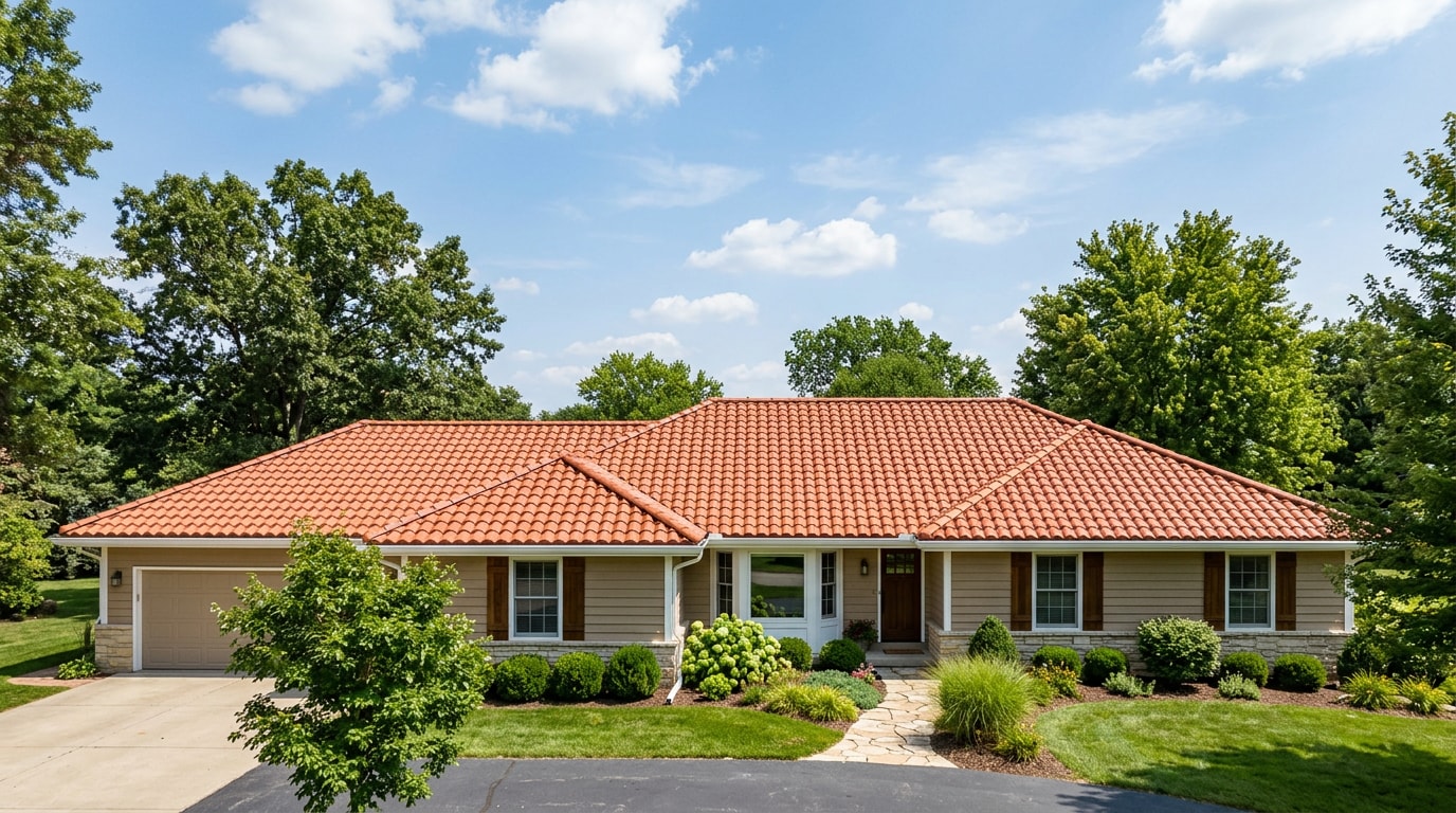 Restored clay tile roof on a home in Ozark, Missouri Restored clay tile roof on a home in Ozark, Missouri