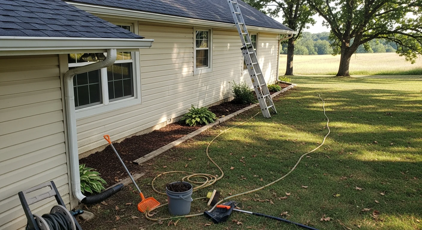 New gutters installed along roofline of residential home