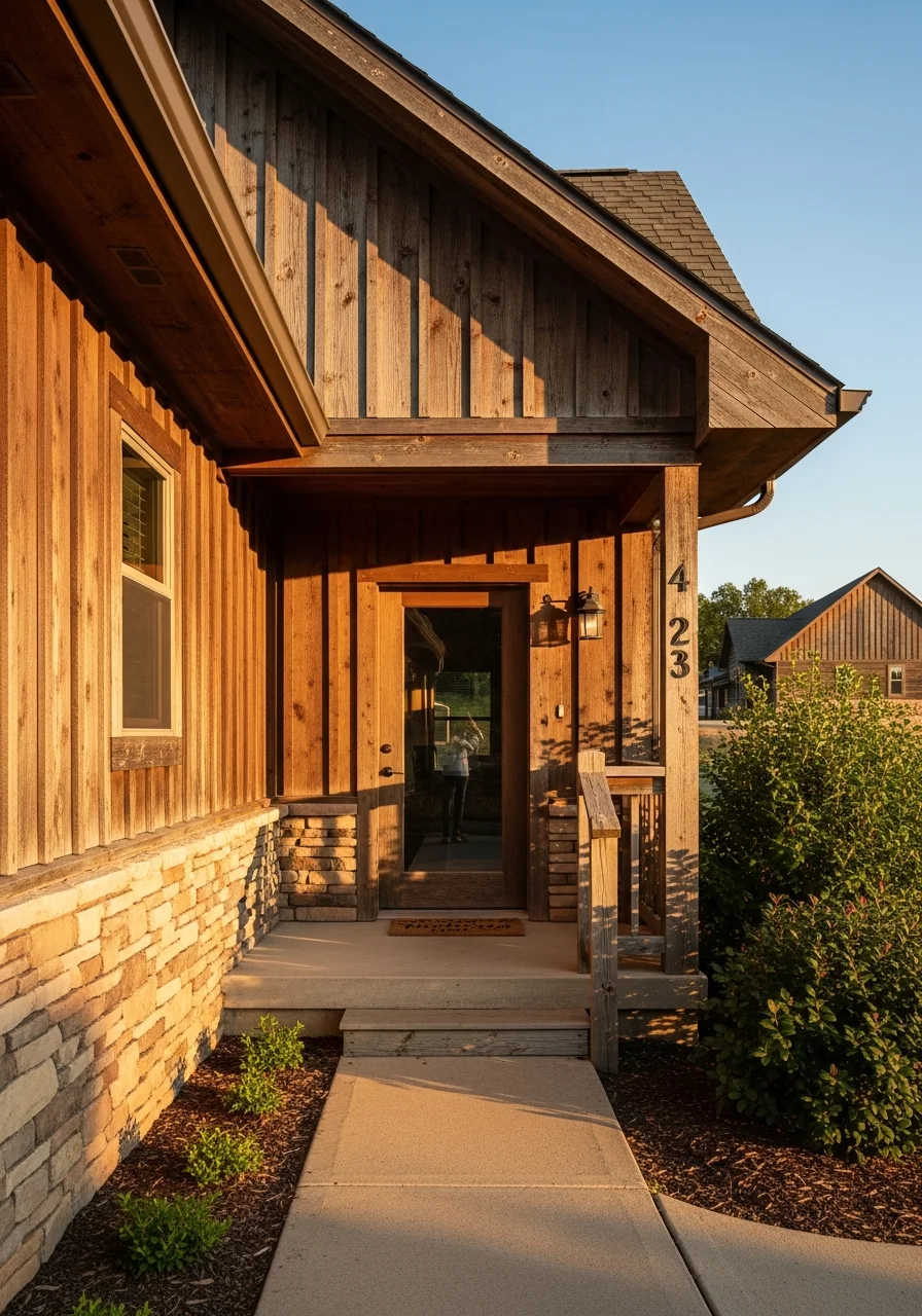 Branson vacation rental cabin with welcoming entrance and outdoor seating area.