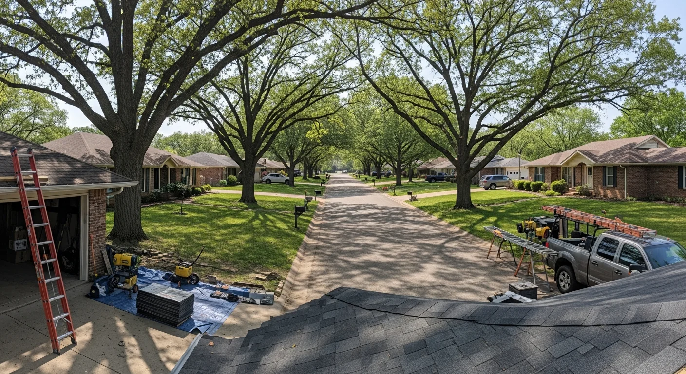 Rogersville residential street with well-maintained homes and mature trees lining the road.