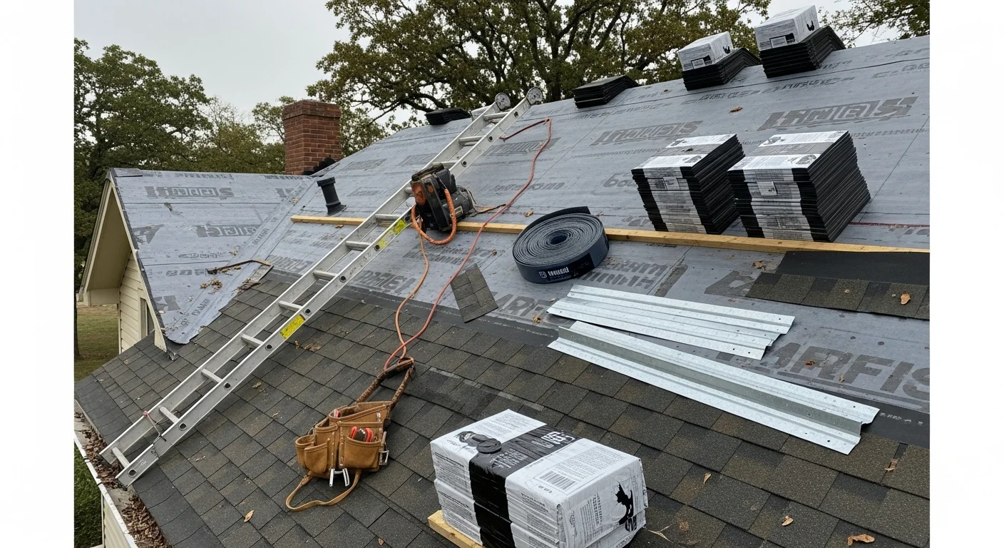 A Rogersville, Tennessee residential home with a newly completed roof replacement showing clean ridge lines and uniform shingle coverage. The pitched gable roof reflects a full tear-off and reinstall by Rick's Roofing LLC.