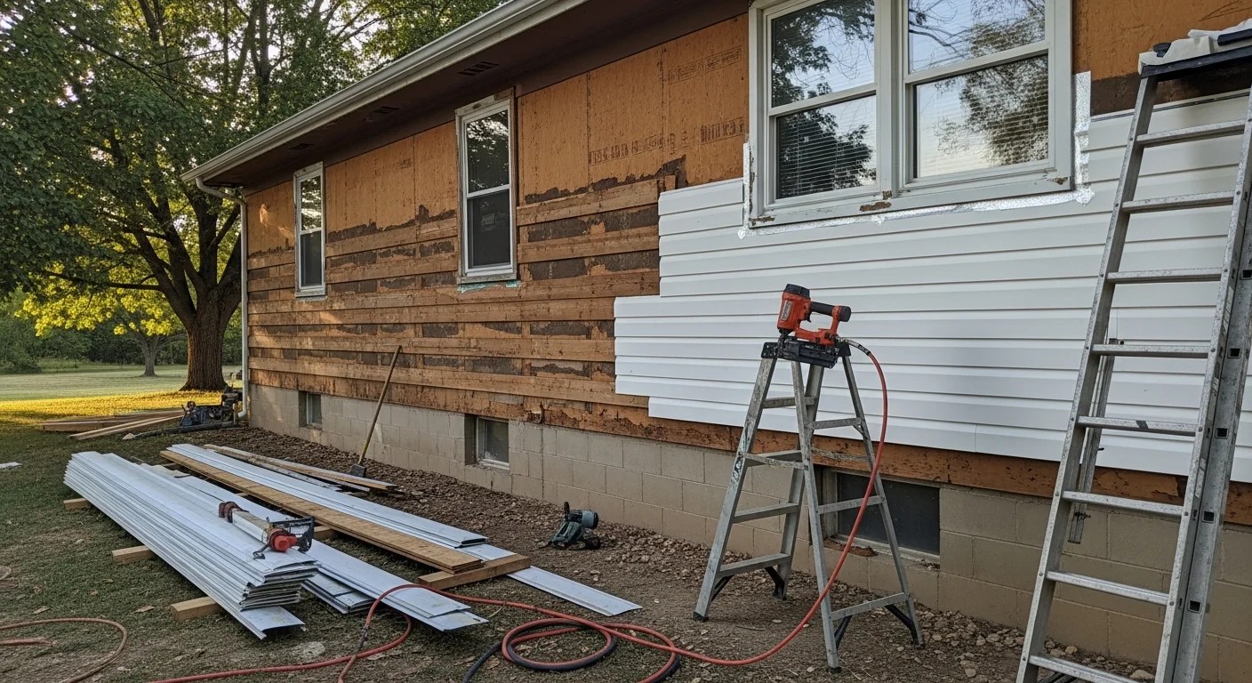Newly installed siding on a single-family home in Rogersville, Tennessee, showing clean lines, tight seams, and fresh material replacing old weathered exterior cladding. The home exterior reflects a completed siding replacement by Rick's Roofing LLC with proper flashing visible at window and corner trim edges.